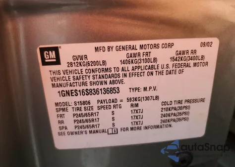 2003 Chevrolet Trailblazer Ext from USA, damaged, VIN 1GNES16S836136853